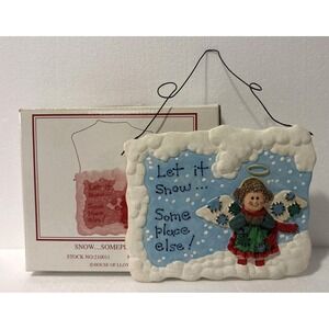 House of Lloyd Wall Hanging Angel Let it Snow Ceramic Winter or Holiday Decor